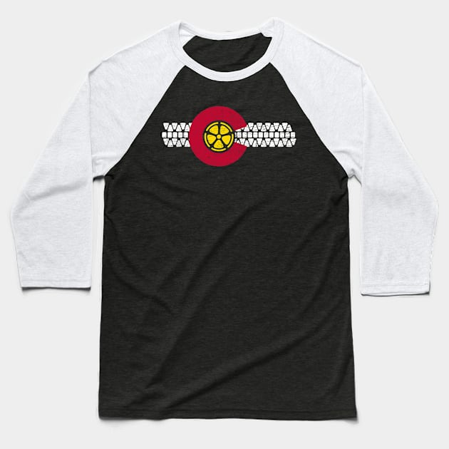 Bike Colorado State Flag Mountain Biking Art Gears Baseball T-Shirt by TeeCreations